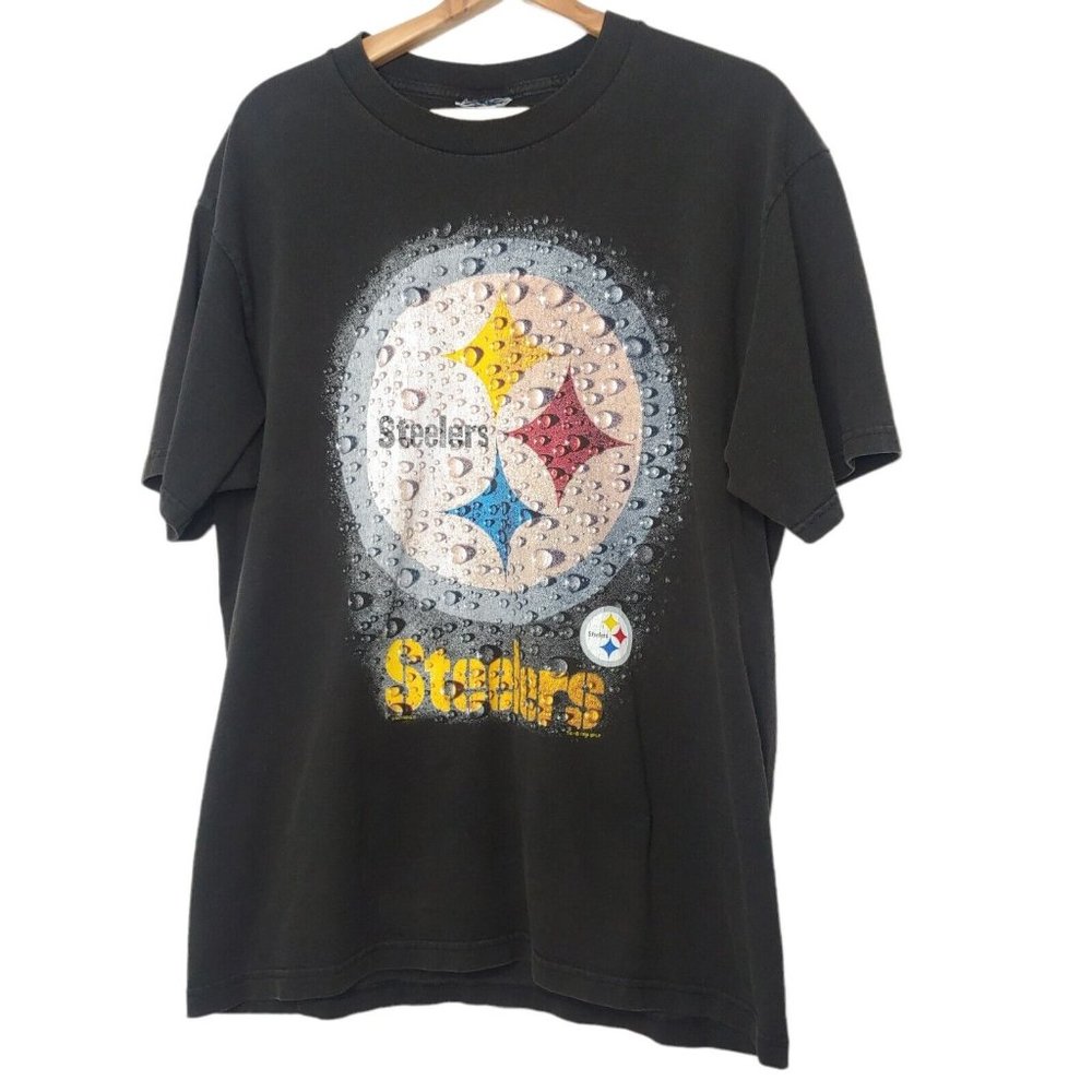 Vintage Pittsburgh Steelers Mens Large T Shirt 1998 NFL Football Rain Drops READ